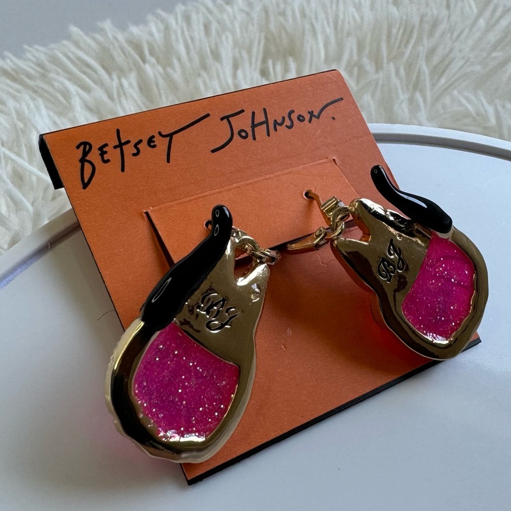 Betsey Johnson Rare Halloween Pink Pumpkin Black Cat Earrings - Picture 11 of 12